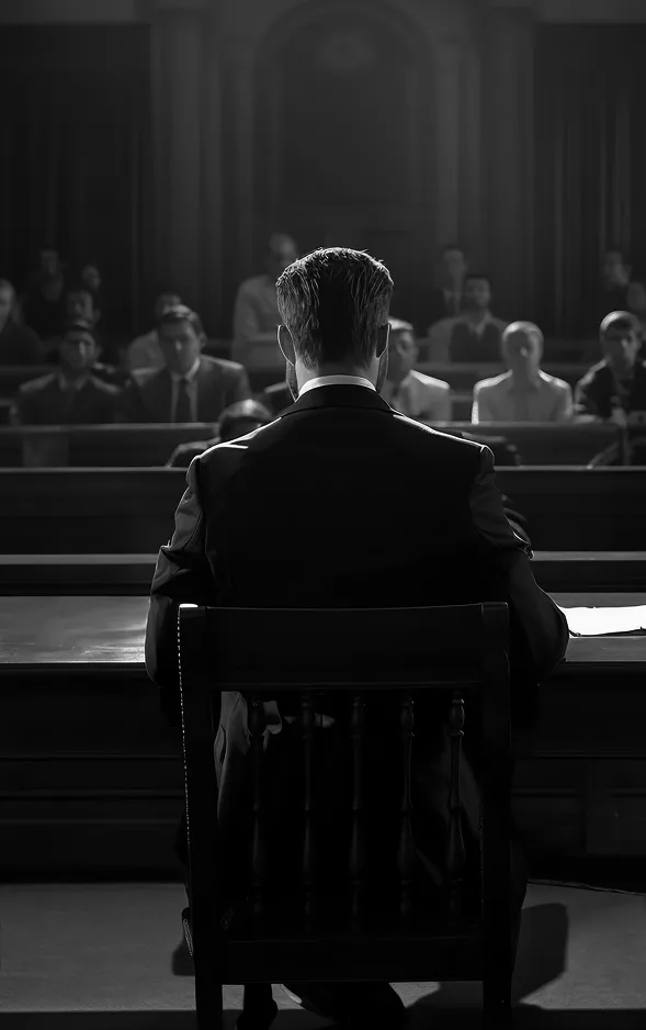 Person seated inside a courtroom